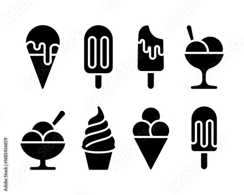 Set of eight black and white ice cream icons vector illustration scalable eps flat design vector