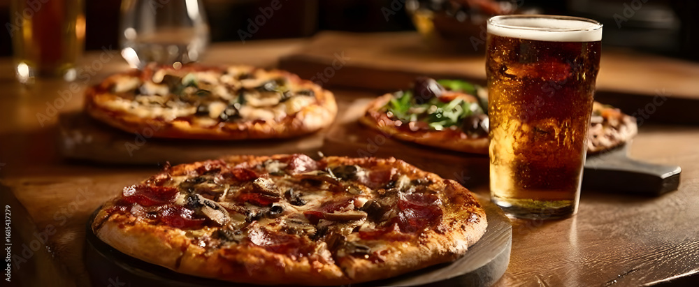custom made wallpaper toronto digitalDelicious pizzas served with a cold beer, perfect for a cozy gathering or a casual meal with friends.