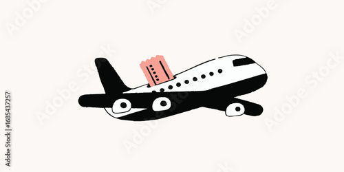 An illustrative, simple graphic of an airplane with ticket, suggesting a flight and travel. Perfect for themes around journey and adventure.