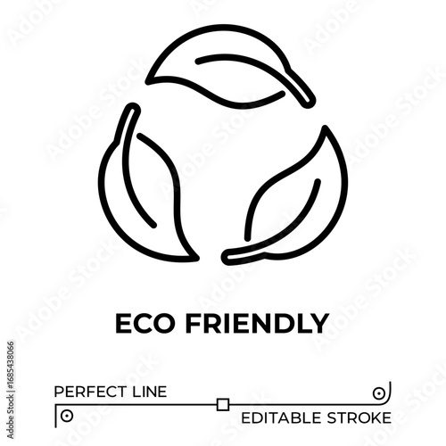 The line icon vector illustrates a cosmetic product designed to minimize negative impacts on the environment. The line icon is isolated on a transparent background and can be edited as needed.