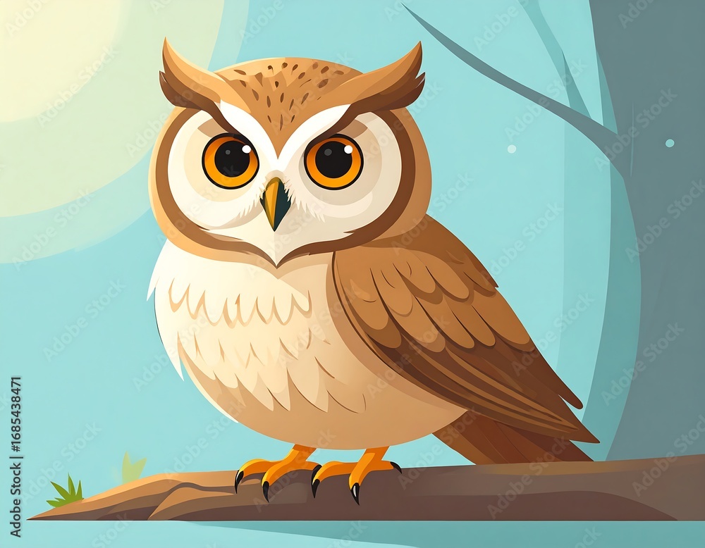 Obraz premium Cute owl perched on a branch. Peaceful forest scene