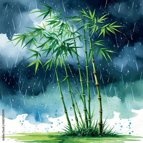 Resilient Bamboo in Storm Watercolor - Natural Metaphor for Artistic Perseverance