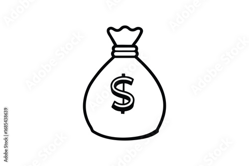 A black and white illustration of a money bag with a dollar sign silhouette