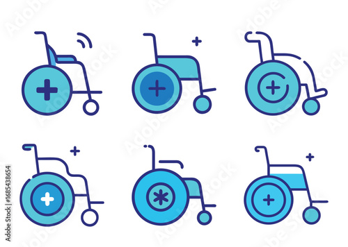 Collection of Wheelchair Icons Representing Mobility and Healthcare Accessibility in Varied Styles