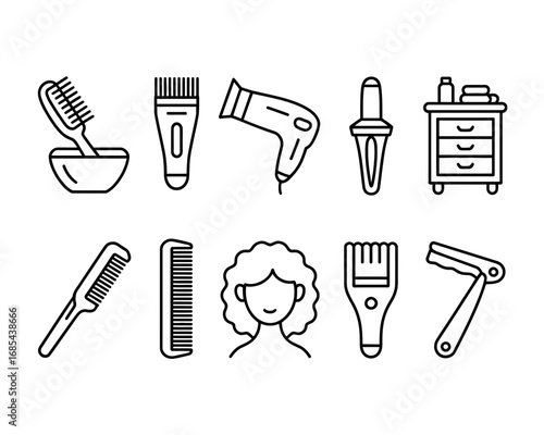 Black and white line art icons set for hairdressing and beauty salon vector illustration vector