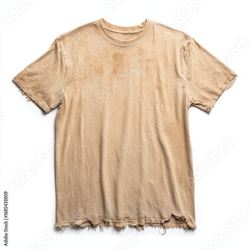 Faded Brown T-Shirt with Frayed Edges on White Background