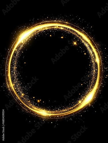 Gold circle frame with glowing sparks