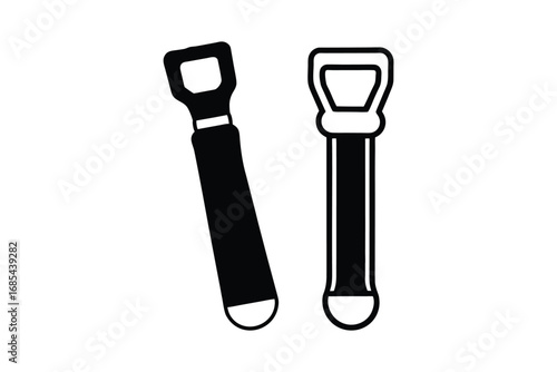 Two zipper pulls in black and white on a clean background silhouette