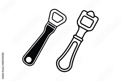 Two adjustable wrenches in a simple line drawing style side by side silhouette