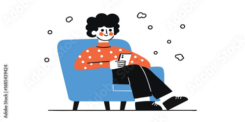 A person, comfortably settled in a cozy armchair, engrossed in the captivating world of a smartphone, illustrating a modern, connected lifestyle.