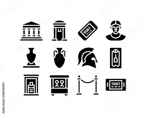 Set of 10 black and white museum and art gallery icons for vector graphics vector