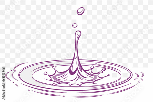 Purple Water Droplet Splash with Ripples and Concentric Circles liquid