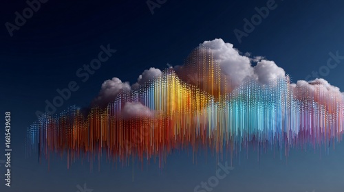 Colorful Sound Wave Over Cloud Against Clear Blue Sky Background
