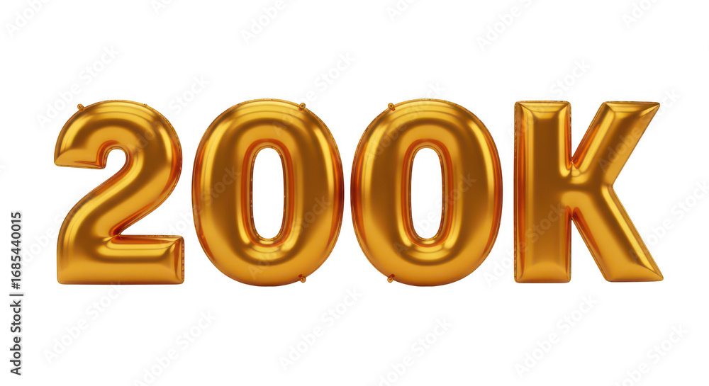 3d golden two hundred k celebration isolated on transparent background 3d golden two hundred k celebration isolated on transparent background