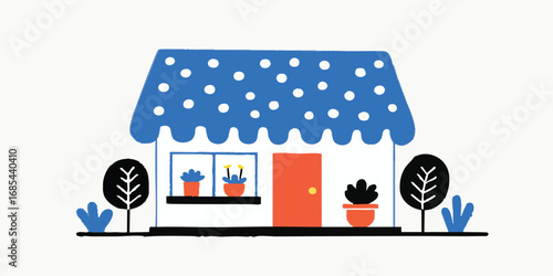 A vibrant, whimsical illustration of a charming store, perfect for a children's book or a delightful design project. Showcasing a lovely shop front. 