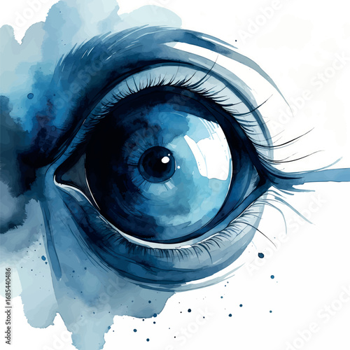 Watercolor simulation of glaucoma vision loss from patient's view, blurred and darkened periphery