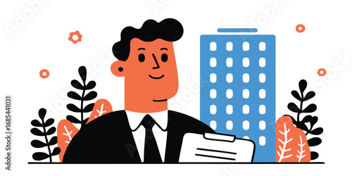 A cheerful businessman in a...