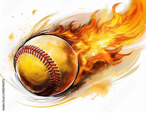 fast flaming yellow softball throw pitch white background