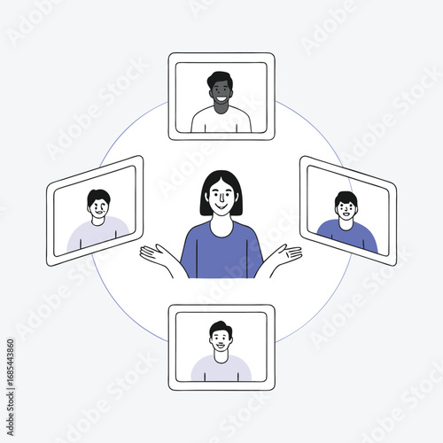 Flat Office Team Conference Call Graphic