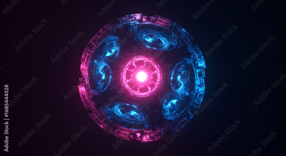 Obraz premium Neon Futuristic Glowing Sphere Abstract Technology Background