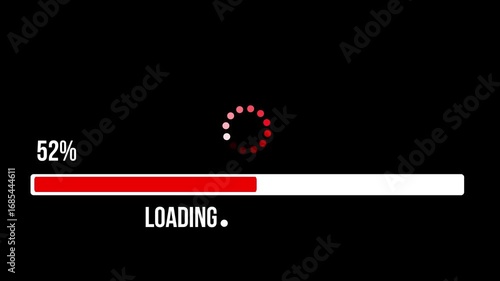 Glowing red loading animation counting 0 to 100 percent on dark black background symbolizing progress bar digital percentage indicator concept modern motion graphic design.