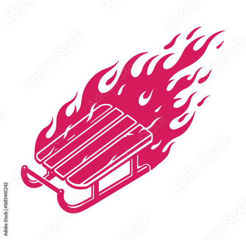 A flaming sled concept representing speed passion and exhilaration on a white background