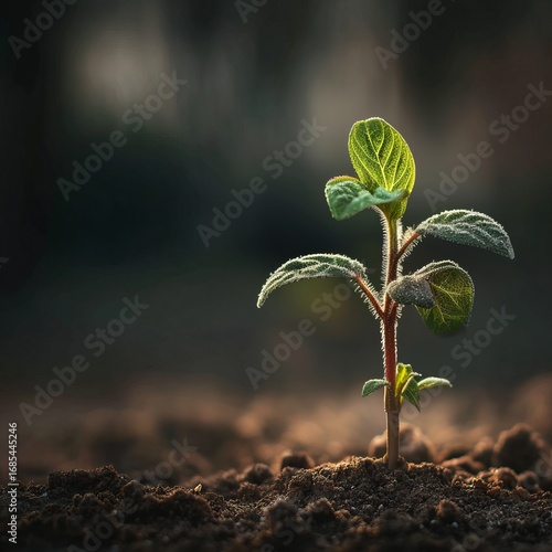 Soybean sprout close-up in an agricultural field, Young Plant Sprout in Soil.