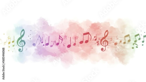 Colorful watercolor music notes background for creative design