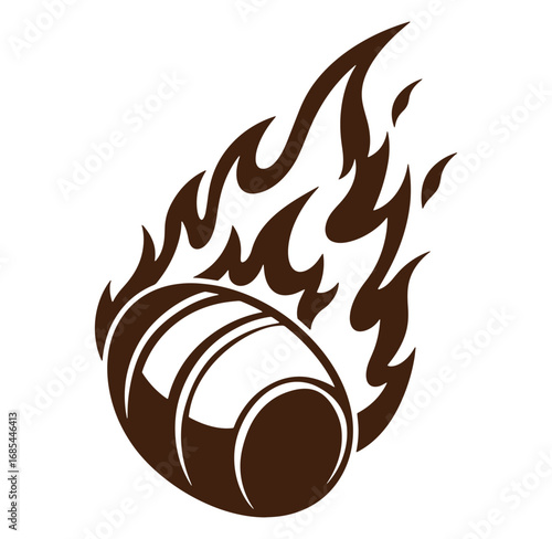 Brown flaming barrel icon illustration for brewery or craft beer design elements