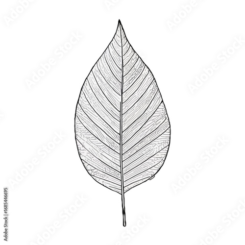 Vector art of detailed illustration of a single leaf skeleton, , showcasing intricate vein patterns and natural symmetry