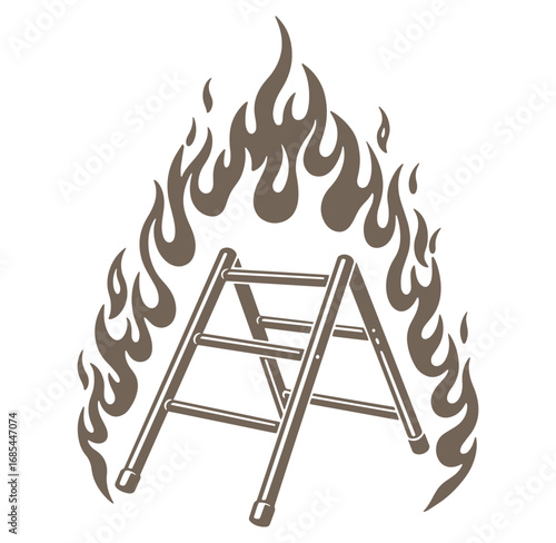 Burning ladder illustration symbolic representation of destruction risk danger and downfall concept
