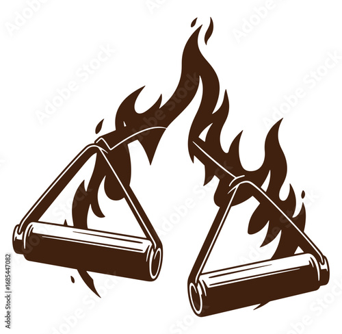 Burning resistance bands illustration representing intense workout fitness exercise strength training
