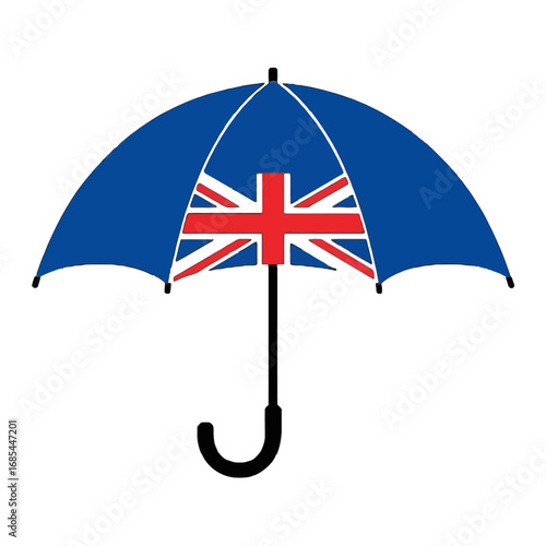 Vector art of blue umbrella with union jack flag pattern