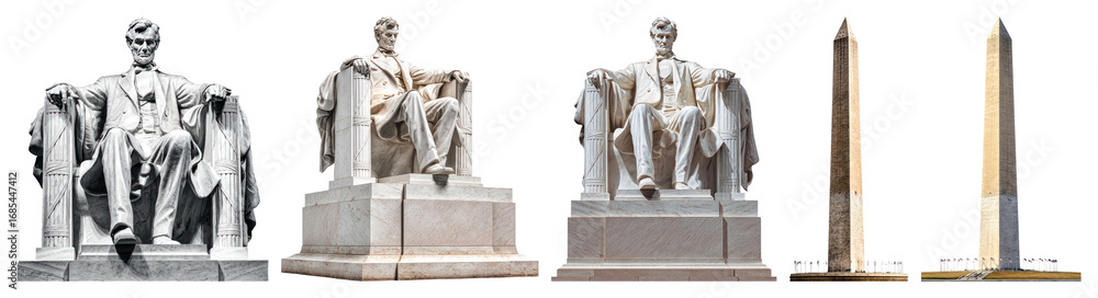Fototapeta premium PNG Iconic monuments in Washington, element set on transparent background