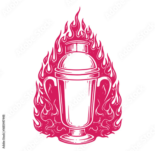 Cocktail shaker on fire illustration design perfect for bar and restaurant decorations