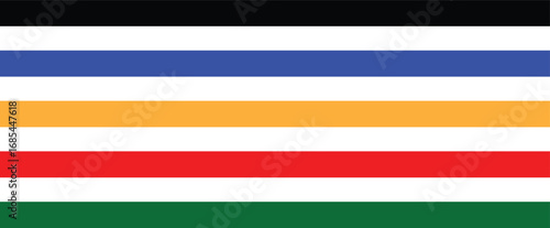 Straight line horizontal colored stripes series in black, blue, orange, red and green.