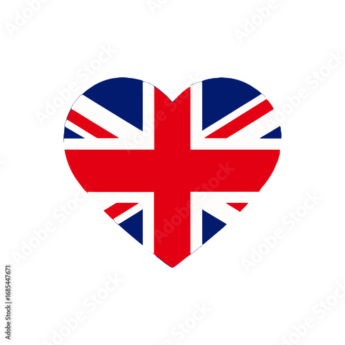 Vector art of heart shape with the union jack flag inside, , symbolizing love for the united kingdom