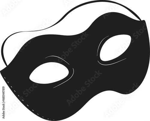 An elegant black mask with a white background, creating an intriguing image. It is a symbol of mystery, disguise, and anonymity