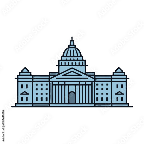 Vector art of stylized illustration of a government building with a dome