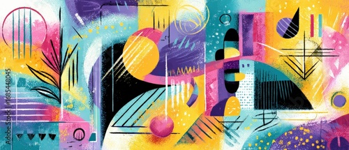 Vibrant abstract painting with geometric shapes and bold colors in a modern art style Concept of creativity, expression, and artistic design with a playful and dynamic mood