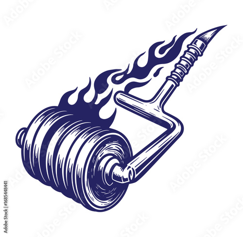 Dynamic illustration of a flaming automotive exhaust component vector graphic design element