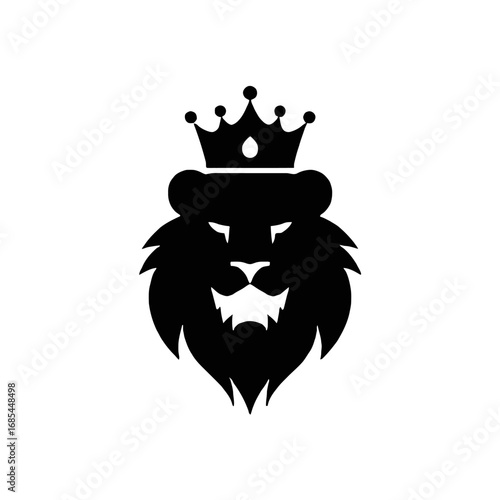 Vector art of black silhouette of a lion wearing a crown, , representing royalty and power