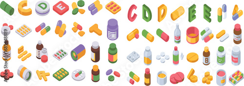 Flat Isometric Vitamins & Supplements – Modern Health Icon Collection
