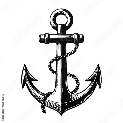 Vector art of vintage nautical anchor with rope