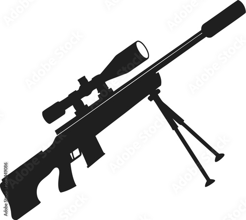 Silhouette of a sniper rifle, ready for action. This image emphasizes the power and precision of the weapon, perfect for military or hunting concepts
