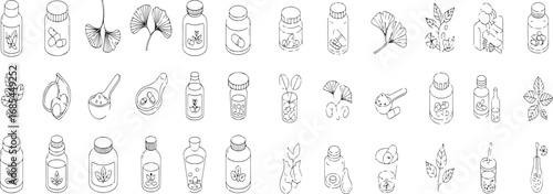 Herbal & Plant Supplement Outline Icon Pack – Natural Health Essentials