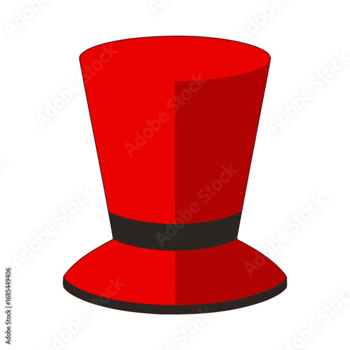 Vector art of a bright red top hat with a black band, isolated on a transparent background, symbolizing magic, performance, or formal events