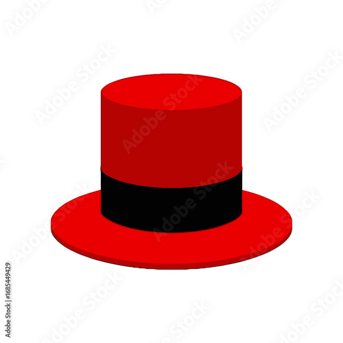 Vector art of a classic red top hat with a black band, isolated on a transparent background, symbolizing magic, performance, and formal events