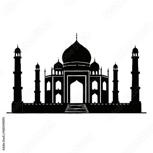 Vector art of silhouette of the taj mahal, an iconic mausoleum in agra, india, isolated on a transparent background