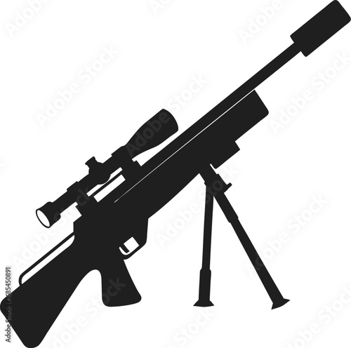 A detailed silhouette of a precision rifle with a scope